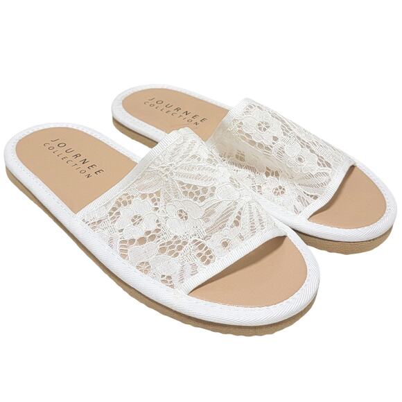 Journee Collection Women Eniola Flat Slide Sandals Size US 5.5M White Lace - Picture 2 of 5